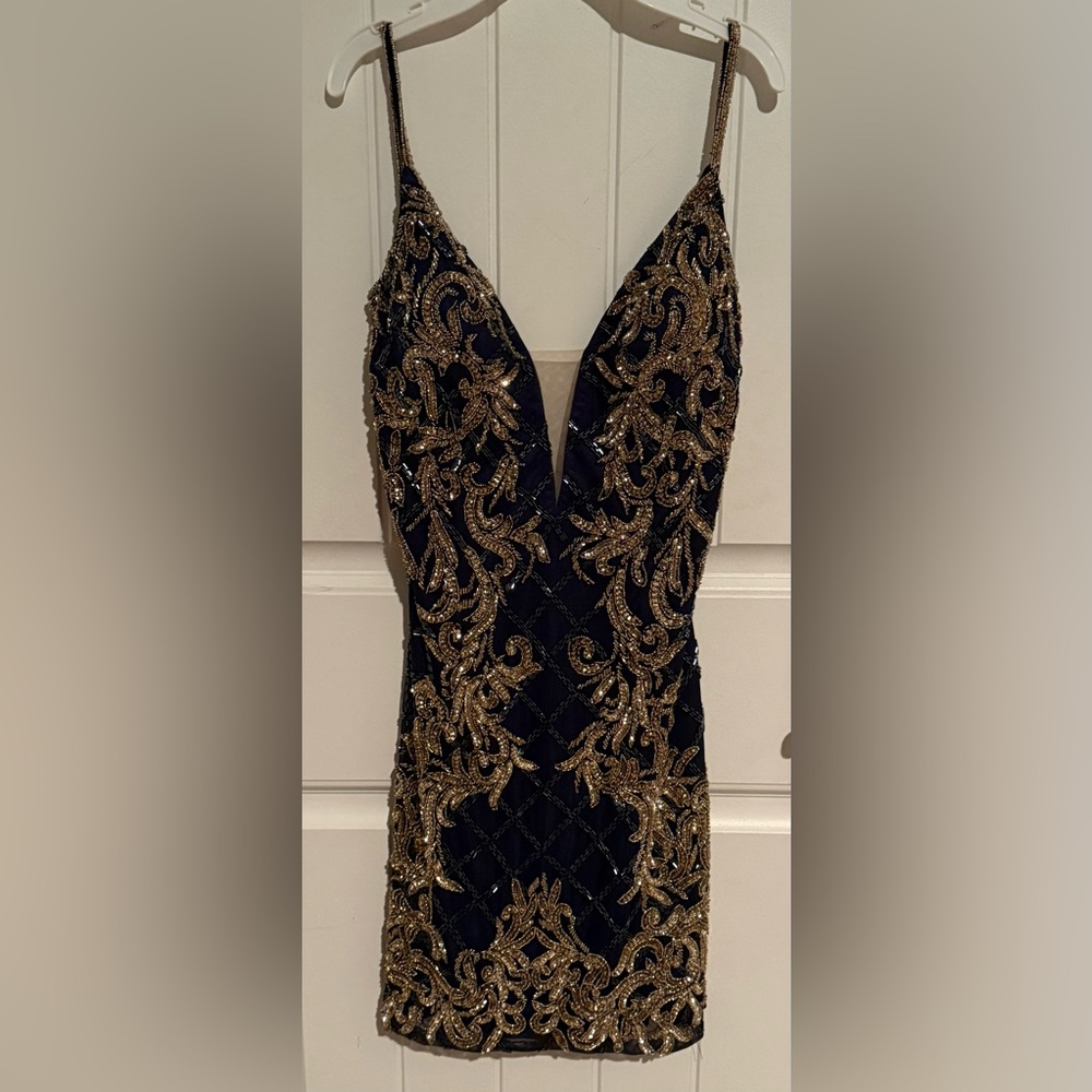 Rachel Allan Navy Rose Gold Semi/Prom dress